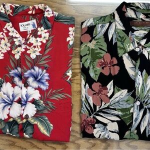 Lot of 2 Vintage Tori Richard & Iolani Shirt Red Floral Hawaiian Viscose USA XL